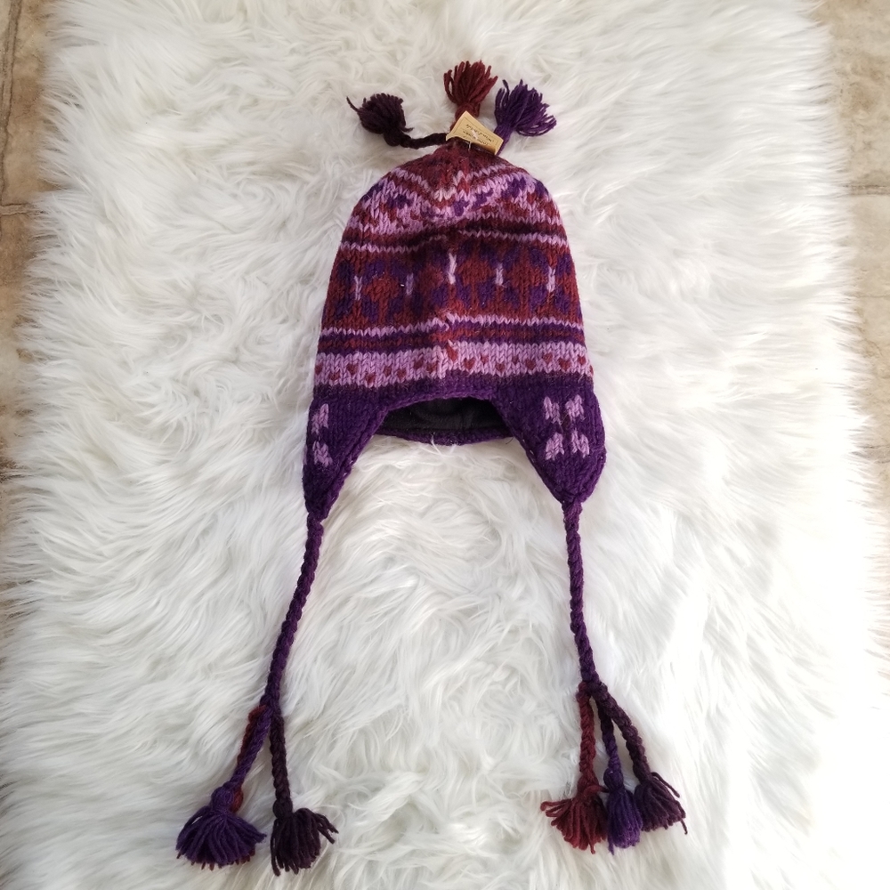 Cheveux Wool Knitted Tasseled Hat Purple